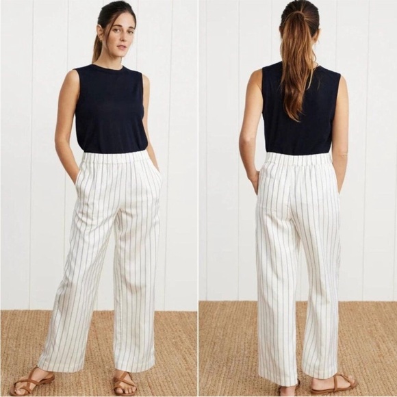 Jenni Kayne White and Blue Pinstripe Straight Leg Viscose Cotton Bianca Pants - Picture 4 of 14